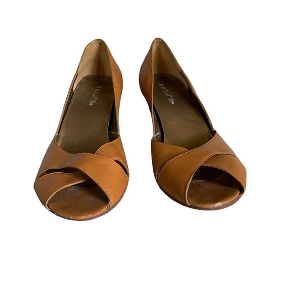 Unisa Tan Leather Criss-Cross Peep Toe High Heel Pumps Size 9.5 - Picture 3 of 9